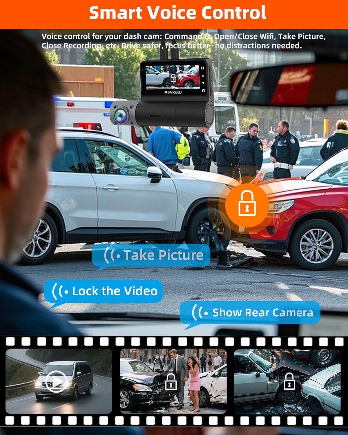 4K Dash Cam Front and Rear, 4K+1080P*3 Dash Camera for Cars,STARVIS 2 Sensor, Include 128GB SD Card,24 Hrs Parking Mode, 5G WiFi, GPS, Voice Control, Loop Recording, 512GB Support, APP Control