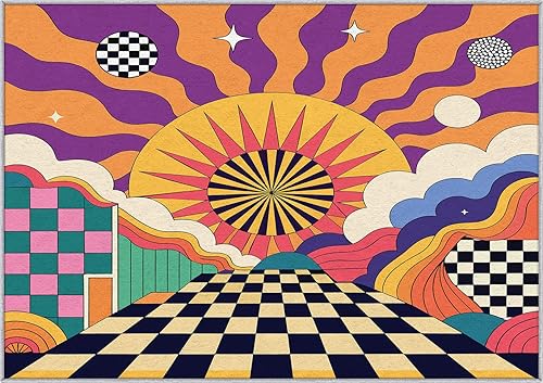 Miniatura 2 de Retro Throw Rug, 2x3 Doormat 1970s Sun Plaid Cloud Star Pattern for Entryway, Bedroom, Kitchen, Retro Home Decor Accessories Indoor Door Mat, Non