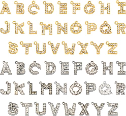 Craftdady 52 piezas de diamantes de imitación de cristal A-Z 26 dijes de letras micro pavé CZ piedra inicial del alfabeto mayúscula colgantes 2