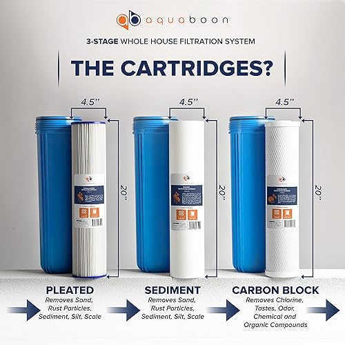 Miniatura 3 de Sistema de filtro de agua de 3 etapas para toda la casa de 20 x 4,5 pulgadas con llave, soporte, medidor y botones de liberación  Filtros de agua