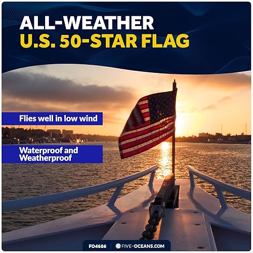 Miniatura 3 de Five Oceans FO4686 - Kit de asta de bandera de barco con bandera estadounidense, bandera de Estados Unidos 50 estrellas cosida de 12 x 18 pulgadas,