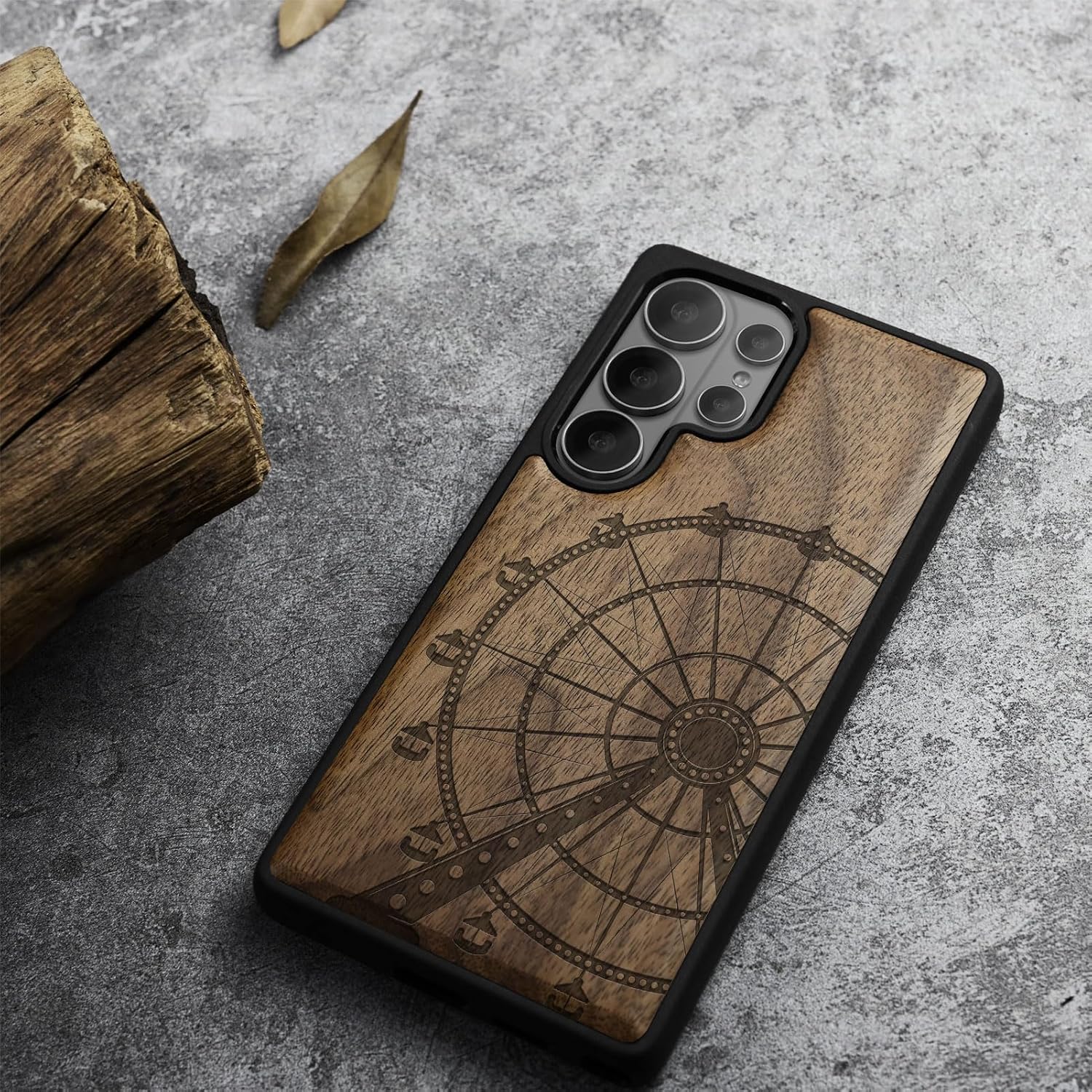 Carveit Magnetic Wooden Case for Samsung Galaxy S26 Ultra Case 2026, TPU Shockproof Cover & Wood Artisan Engraved, Compatible with MagSafe Wireless Chargers (Vintage Ferris Wheel) Walnut