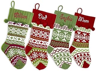 Personalized Christmas Stocking, Custom Knit Argyle Christmas Stocking 18Inches Large Knitted Stocking Xmas Hanging Stocking Decorations with Name Holiday and Family Stocking for Fireplace Christmas Holiday Party Decoration