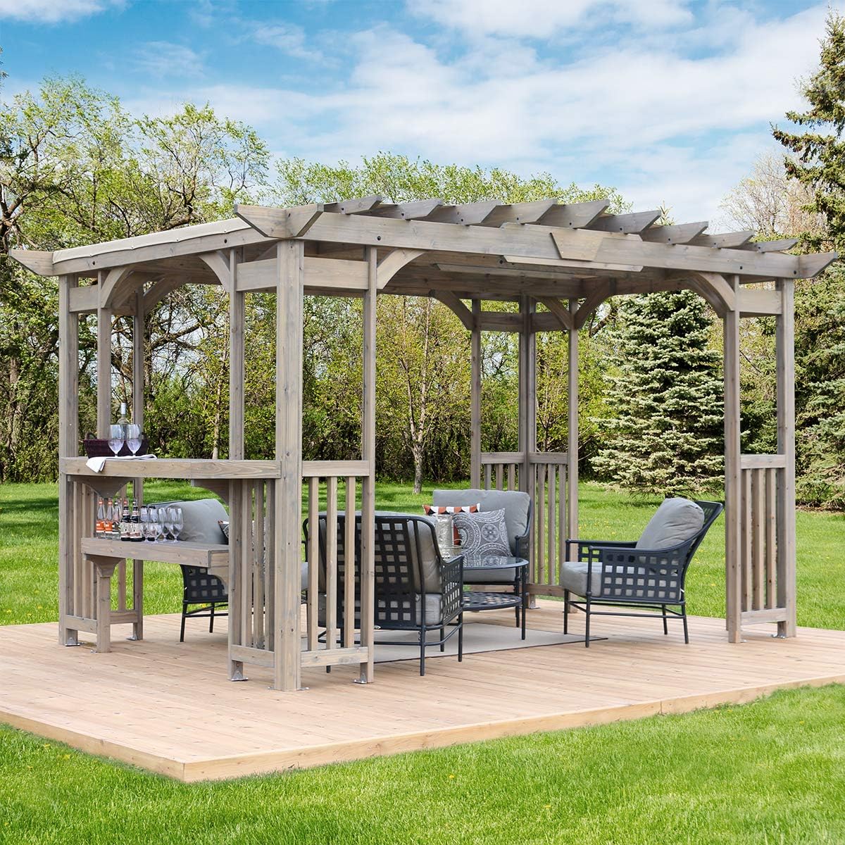 10x14 Madison Cedar Pergola with Removable Snap-on Sunshade, Timber Gray Wood Stain