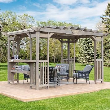 Yardistry 10x14 Madison Cedar Pergola with Removable Snap-on Sunshade, Timber Gray Wood Stain