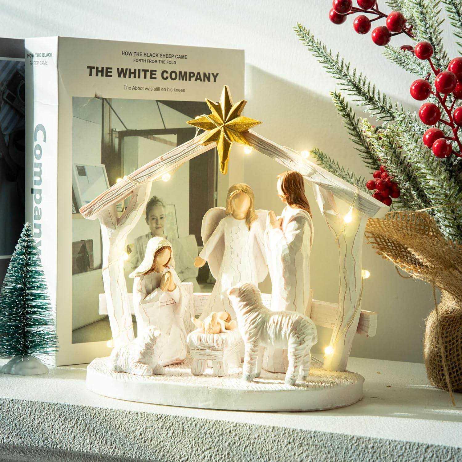 ZTL Nativity Scene Figurine with Lights, The Birth of Jesus Holy Family Manger Scene Nativity Sets for Christmas Indoor Home Tabletop Decorations, Religious Gift for Family Friends and Christian