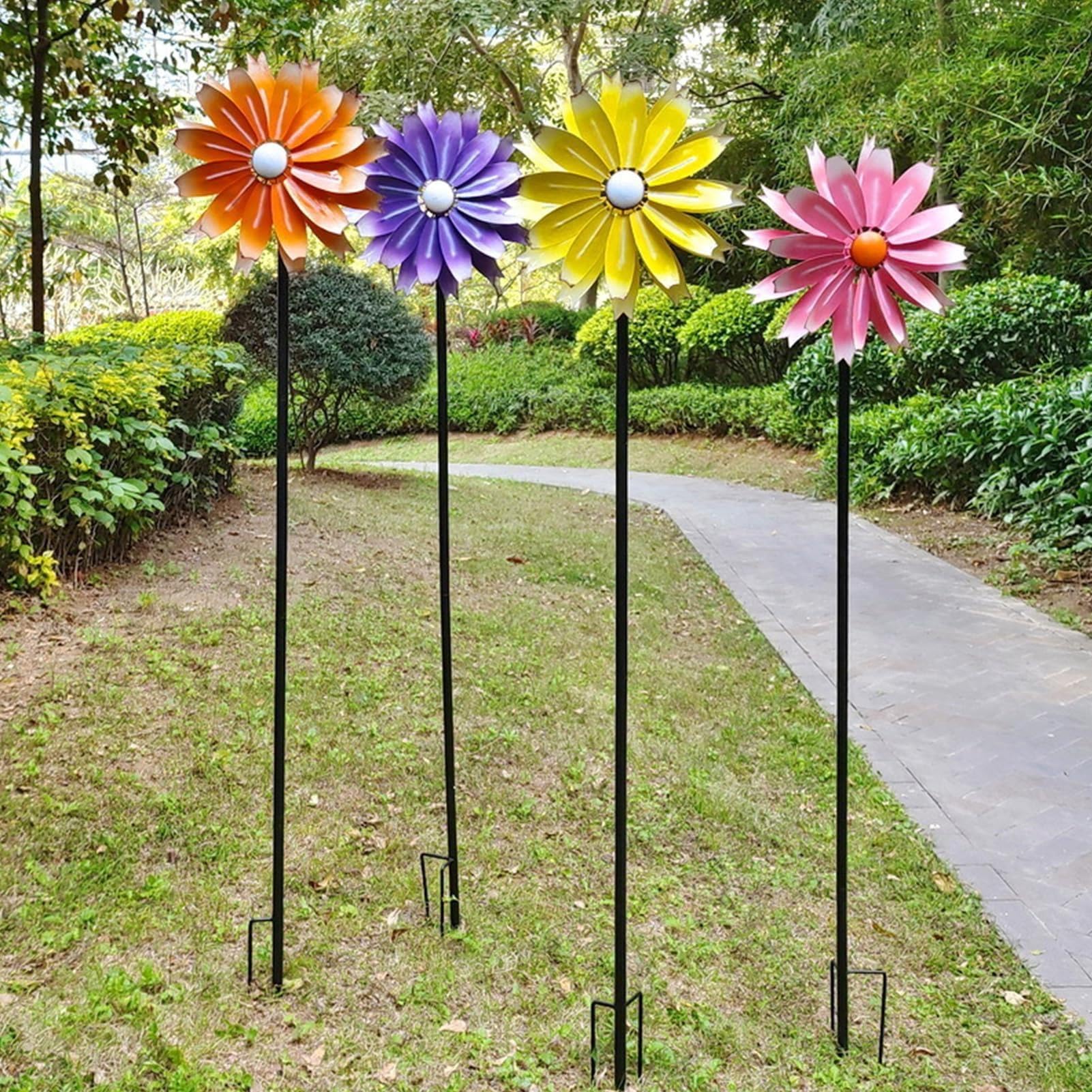 Spinner À Vent en Métal À Fleurs Colorées À Double Lames