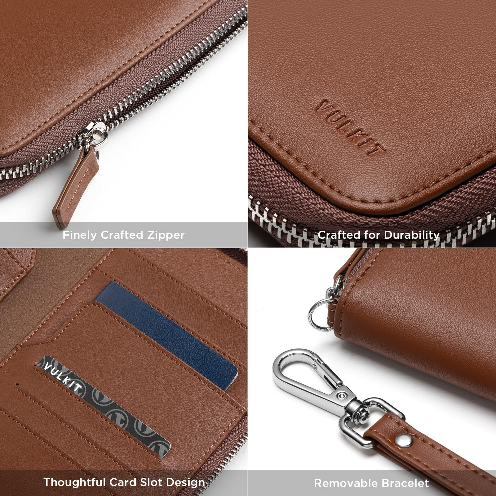 VULKIT Porta passaporto in pelle per famiglia, organizer per documenti da viaggio, con blocco RFID, sottile, doppio slot per schede SIM e porta carte, Espresso, 21 x 14 x 2.3 cm, Casual
