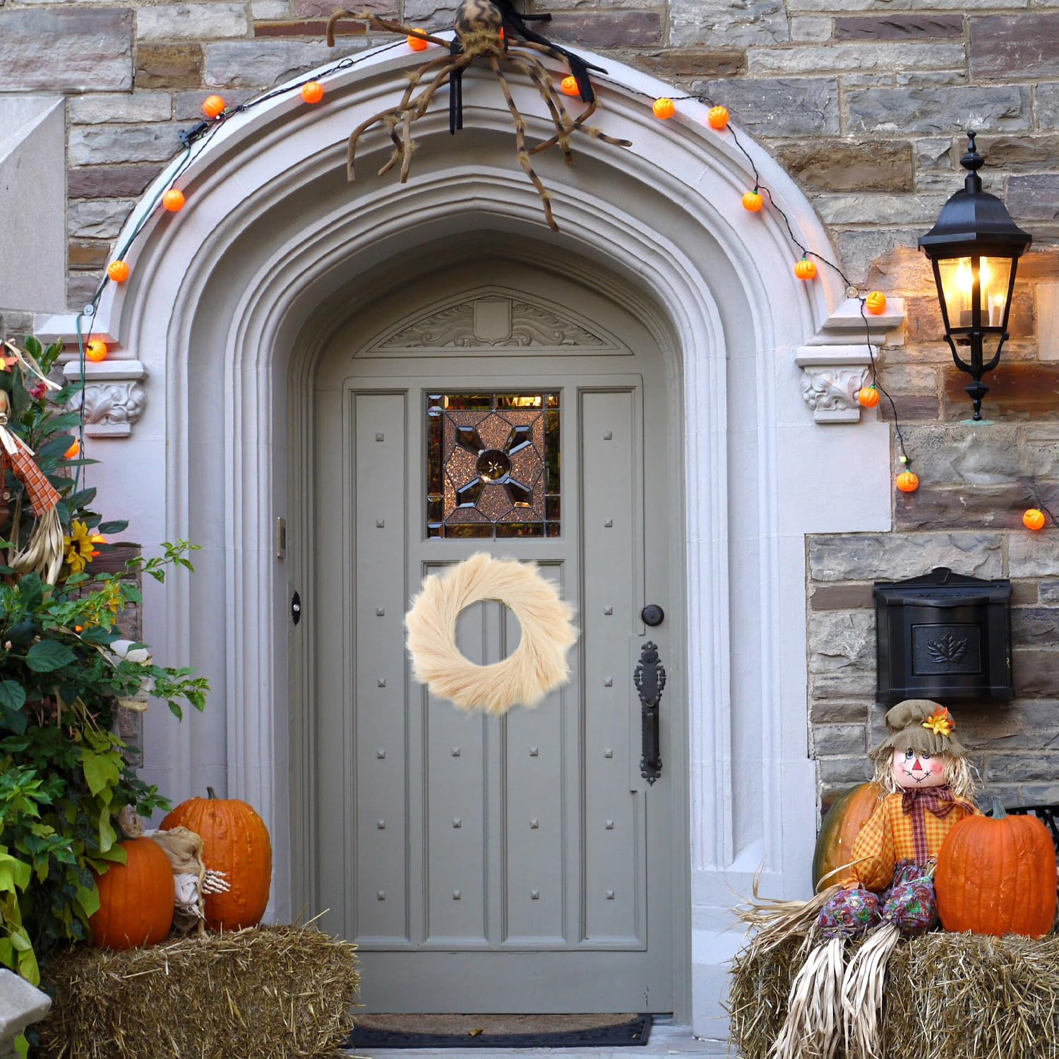 Ghirlanda di erba della pampa da 61 cm, in stile bohémien, artificiale, per porta d'ingresso, parete, casa, matrimonio, colore: beige