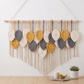 Tempospark Large Macrame Wall Hanging, 39" Wx29 L Boho Wall Hanging, Boho Chic Leaves Tassels Tapestry for Bedroom, Living Room, Dining Room, Nursery, Hallway, Balcony