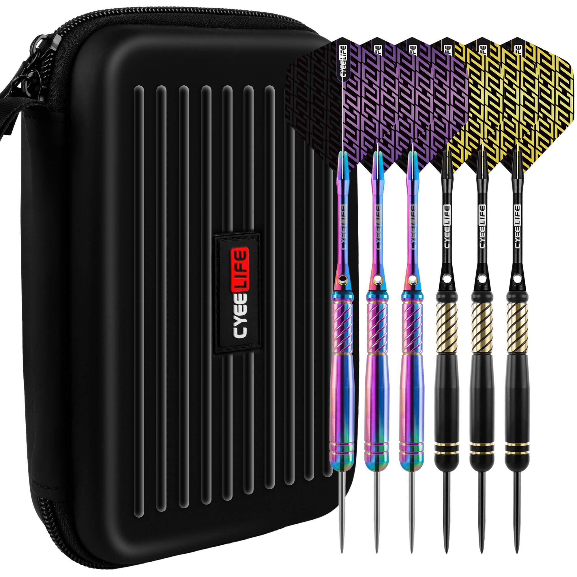 CyeeLife Set de Fléchettes Professionnel 20g Acier avec Dart Case, 6 Tiges Alu, 12 Vols, 20 Anneaux Anti-Dévisageage