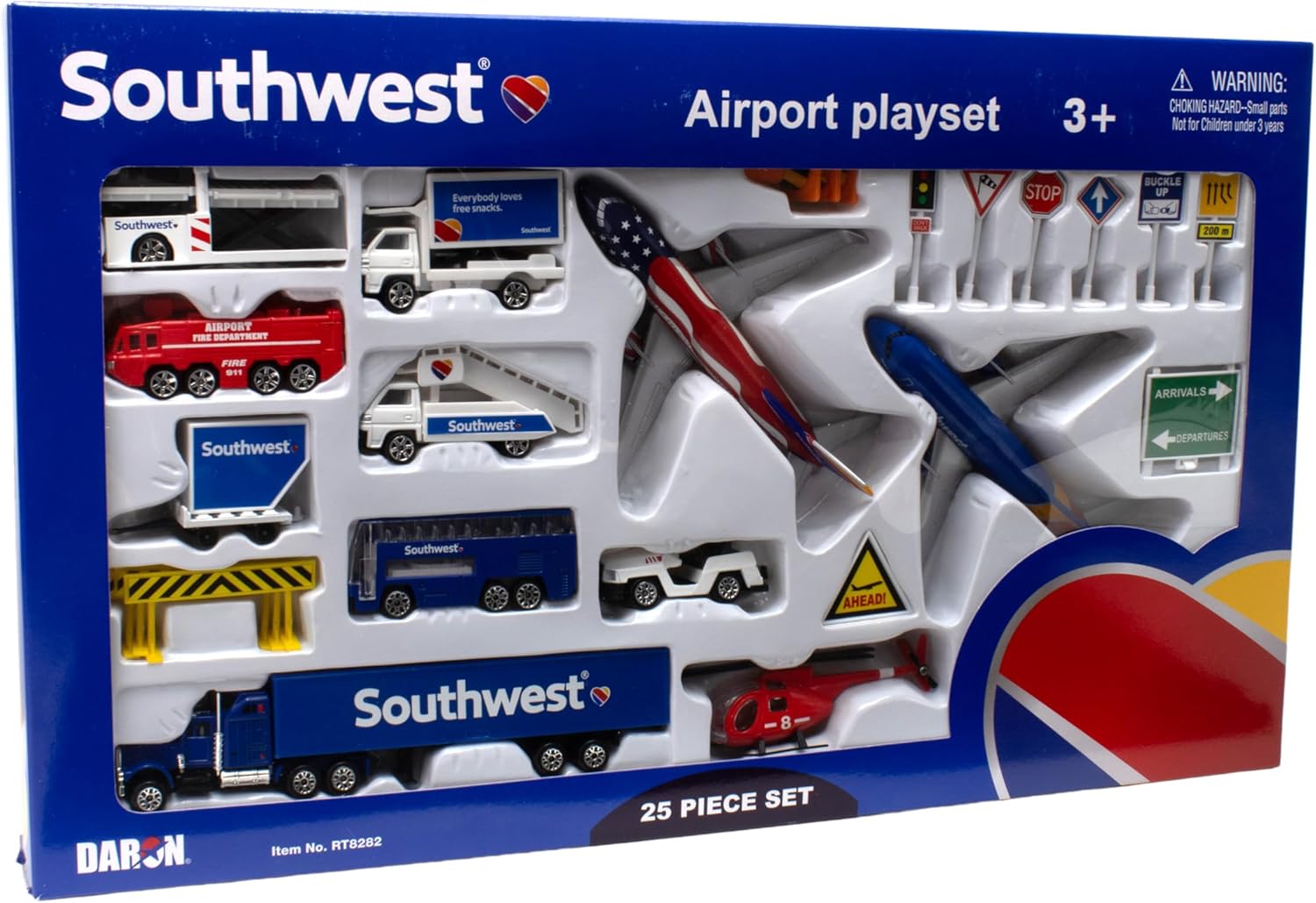 Daron Southwest Airport 25-Piece Die-Cast Metal and Plastic Airplanes, Vehicles, and Accessories Playset Toy and Collectible, for Age 3+