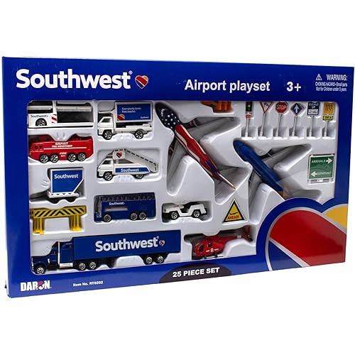 Daron Southwest Airport 25-Piece Die-Cast Metal and Plastic Airplanes, Vehicles, and Accessories Playset Toy and Collectible, for Age 3+