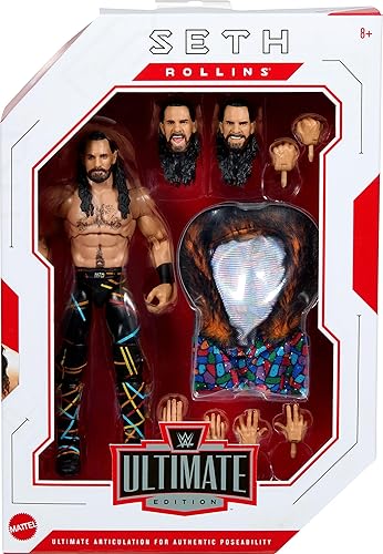 Miniatura 6 de WWE Seth Rollins Ultimate Edition Figura de acción con accesorios intercambiables, articulación y detalles realistas, 6 pulgadas