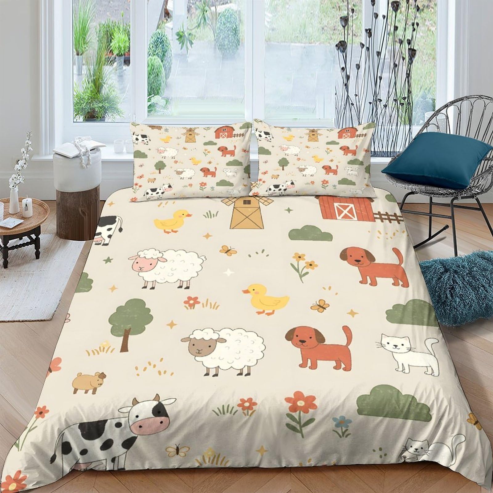 Ctjqhvkz Style-2 3D Printed Farm Animal Fitted Sheet Microfiber Soft Breathable Pastoral Scene Bed Cover For Bedroom Dorm Decor Single（135X200cm）