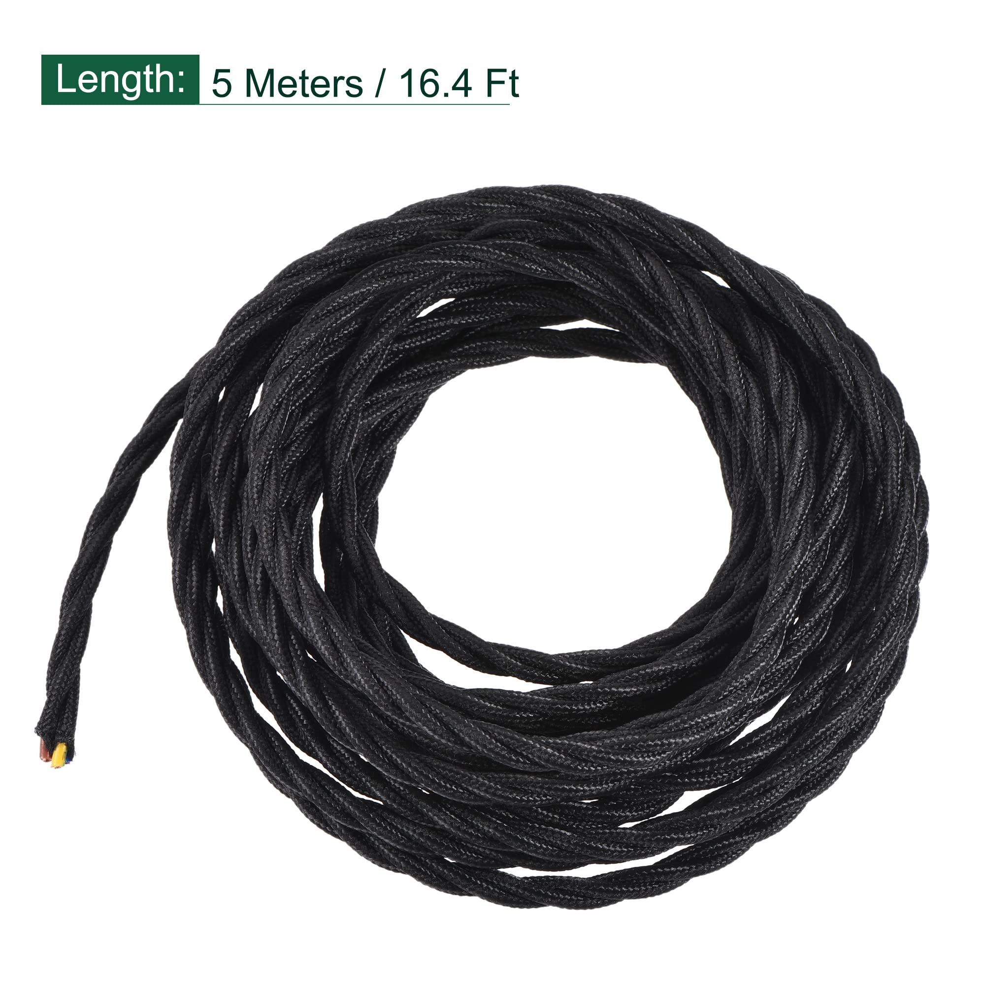 MECCANIXITY 16.4Ft Twisted Cloth Covered Wire, 18/3 Cloth Covered Electrical Wire Vintage Industrial Electronic Wire Cloth Cord Cable for Pendant Light DIY Project, Black