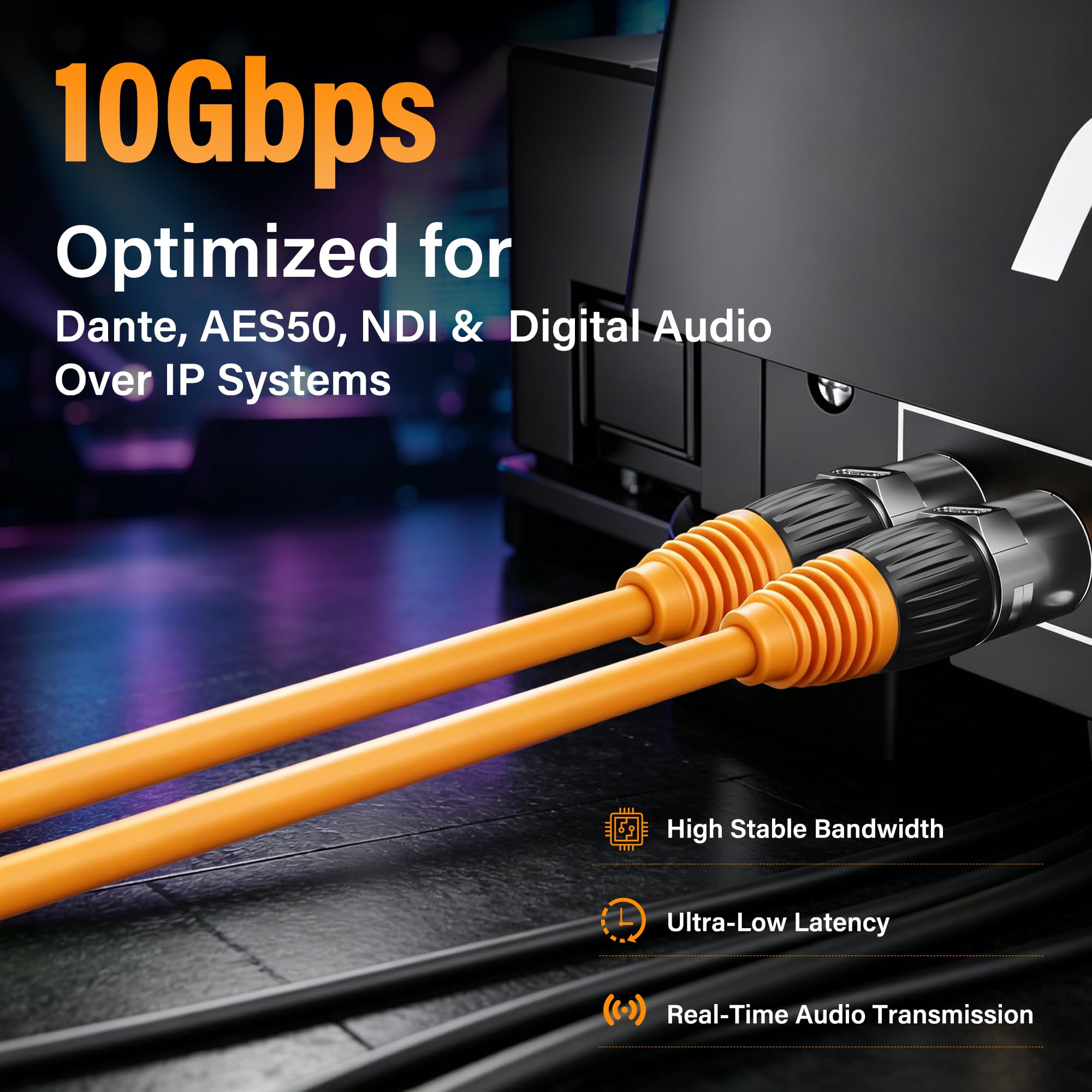 Câble EtherCON CAT6A S/FTP de 9,1 m, câble RJ45 de verrouillage professionnel audio et éclairage, 26 AWG OFC résistant aux UV pour DMX, scène, studio de tourisme, concerts, transmission sonore de