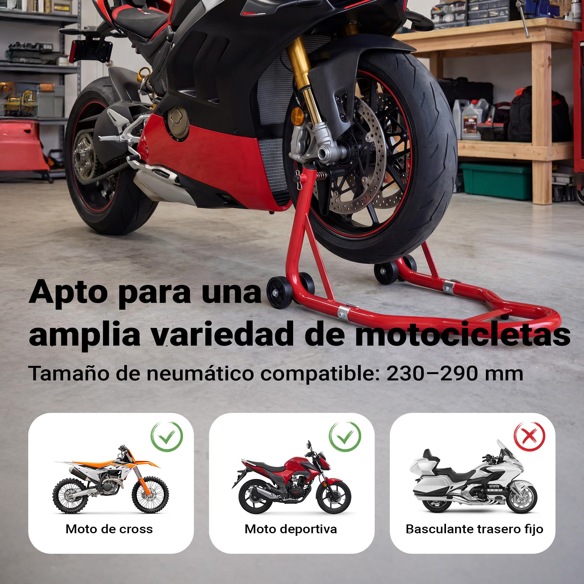 Soporte para la rueda delantera de la motocicleta 450kg dispositivo elevación taller