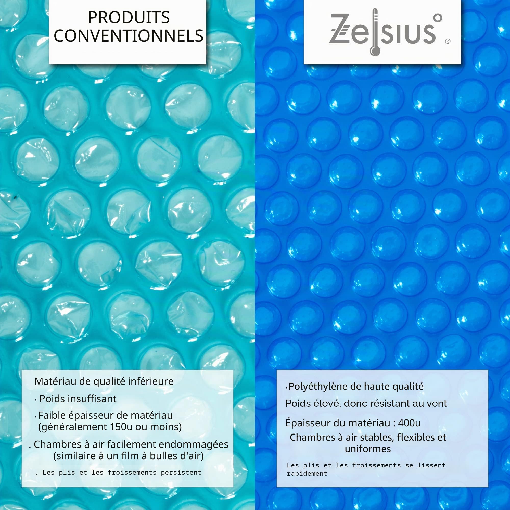 Zelsius Bâche solaire, rectangulaire | 6 x 4 m | bleu | 400µ | Bâche à bulles, flottante | Couverture de piscine, bâche thermique pour piscine