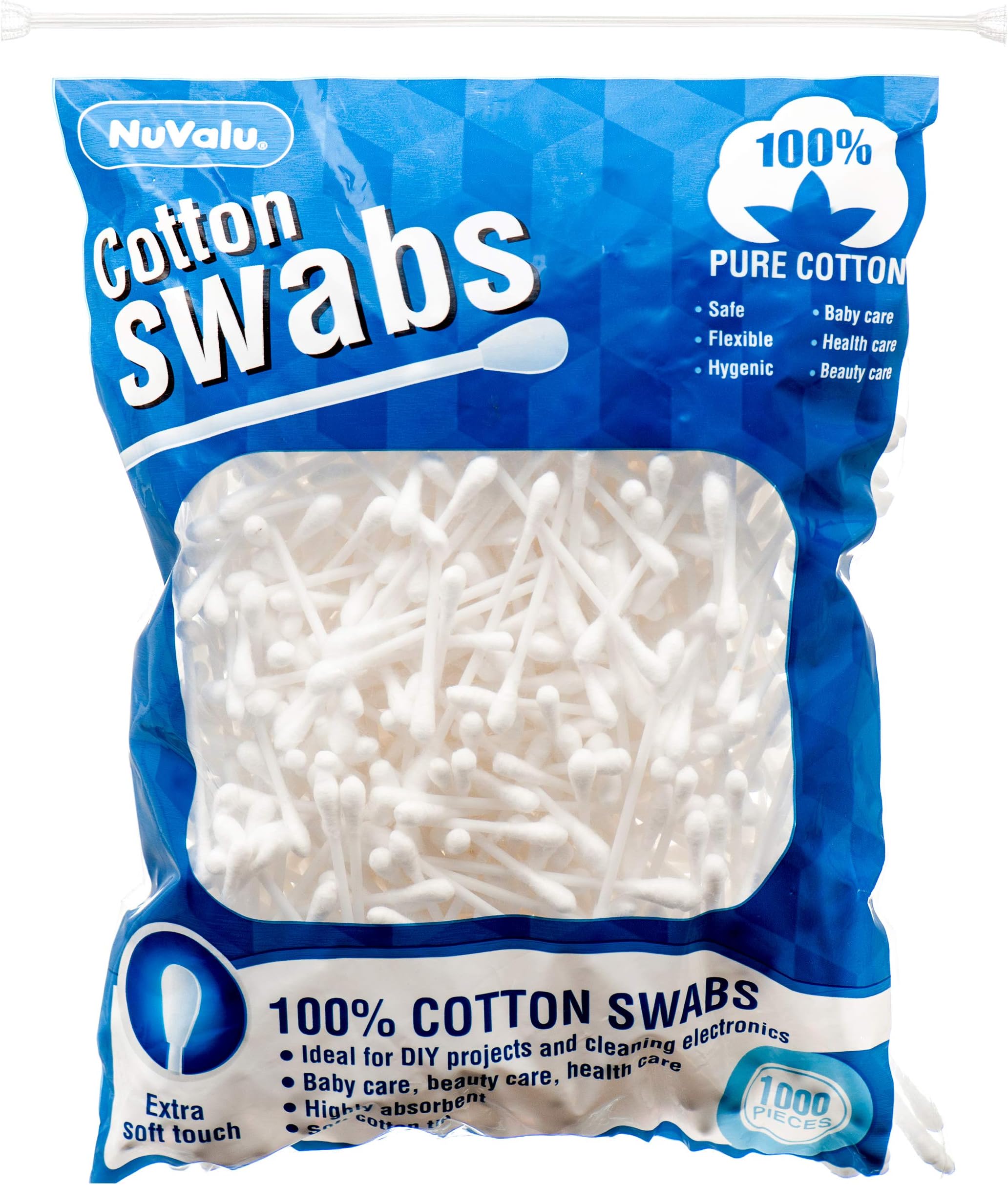 NuValu Cotton Swabs, Multi-Purpose, Double Tipped, 100% Pure Cotton (1000 Count)