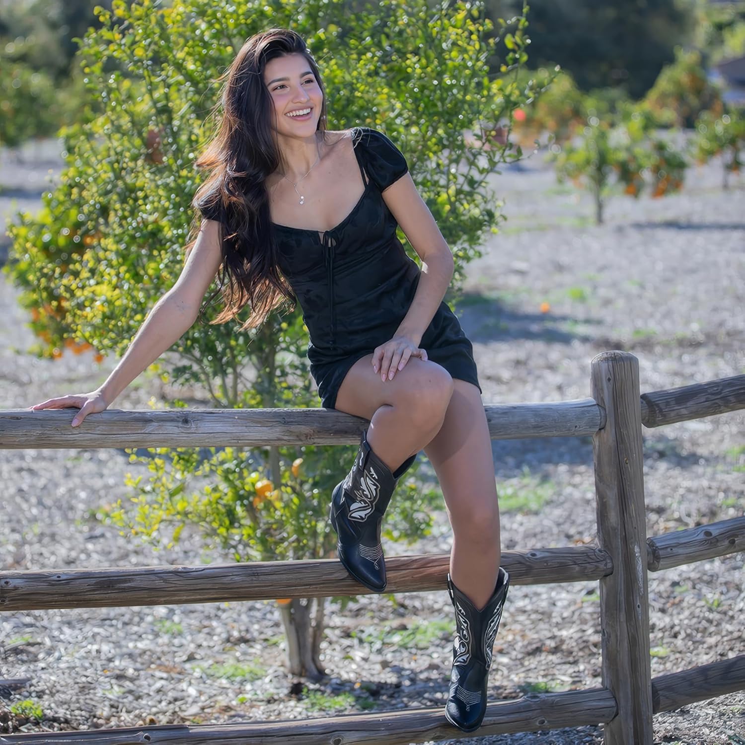 Hawkwell Women's Embroidered Stitched Mid Calf Cowboy Boots Pointed Toe Chunky Block Heel Classic Pull On Cowgirl Western Booties - Image 3