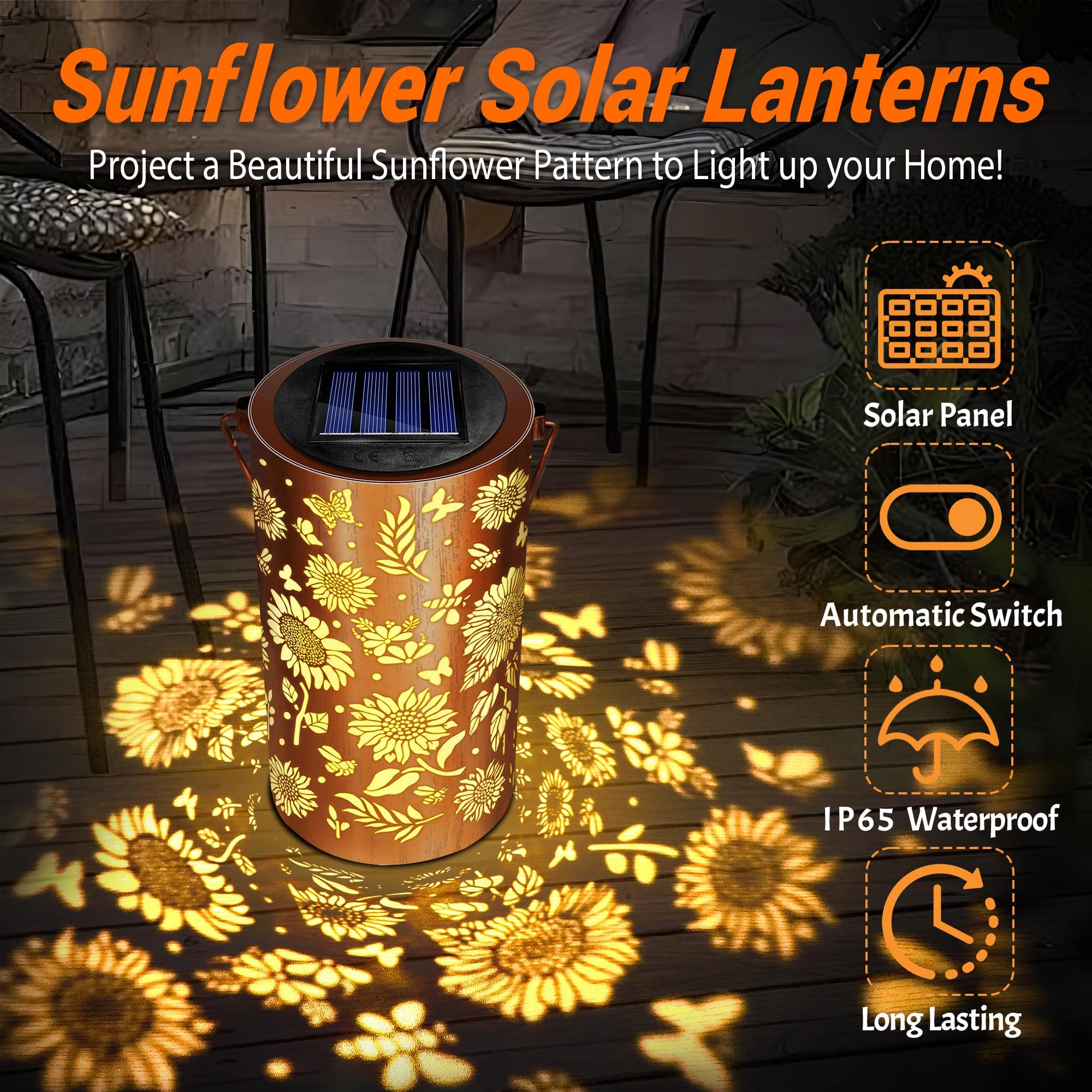 Muttertag Geschenk für Frauen Mama Oma Sonnenblume Solarlampen, Hängende Gartendeko Sonnenblumenlicht, IP65 Wasserdicht Metall Retro LED Solarlampe, Balkon Terrasse Tisch Rasen Terrasse Camping