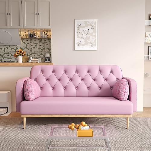 AVZEAR Sofá pequeño sofá de 2 plazas de 57 pulgadas moderno tapizado de poliuretano de dos plazas sofá cama muebles para sala de estar dormitorio