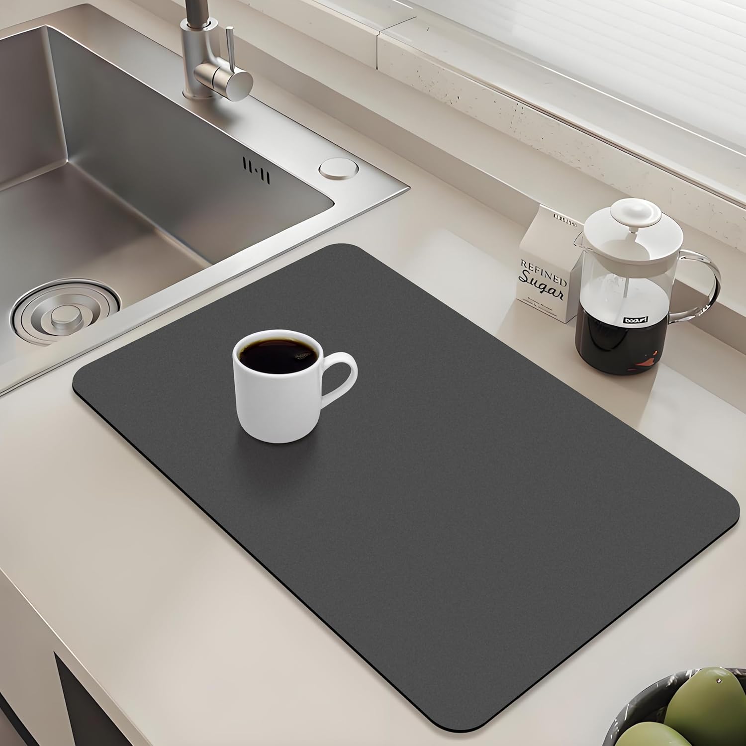 Dish Drying Mat,12″x19″ Dish Drying Mats for Kitchen Counter,Coffee Bar Mat,Self Dish Drying Pad,Water Absorbent Dry Mats for Kitchen Dishes,Coffee Station,Coffee Bar(Dark Grey)