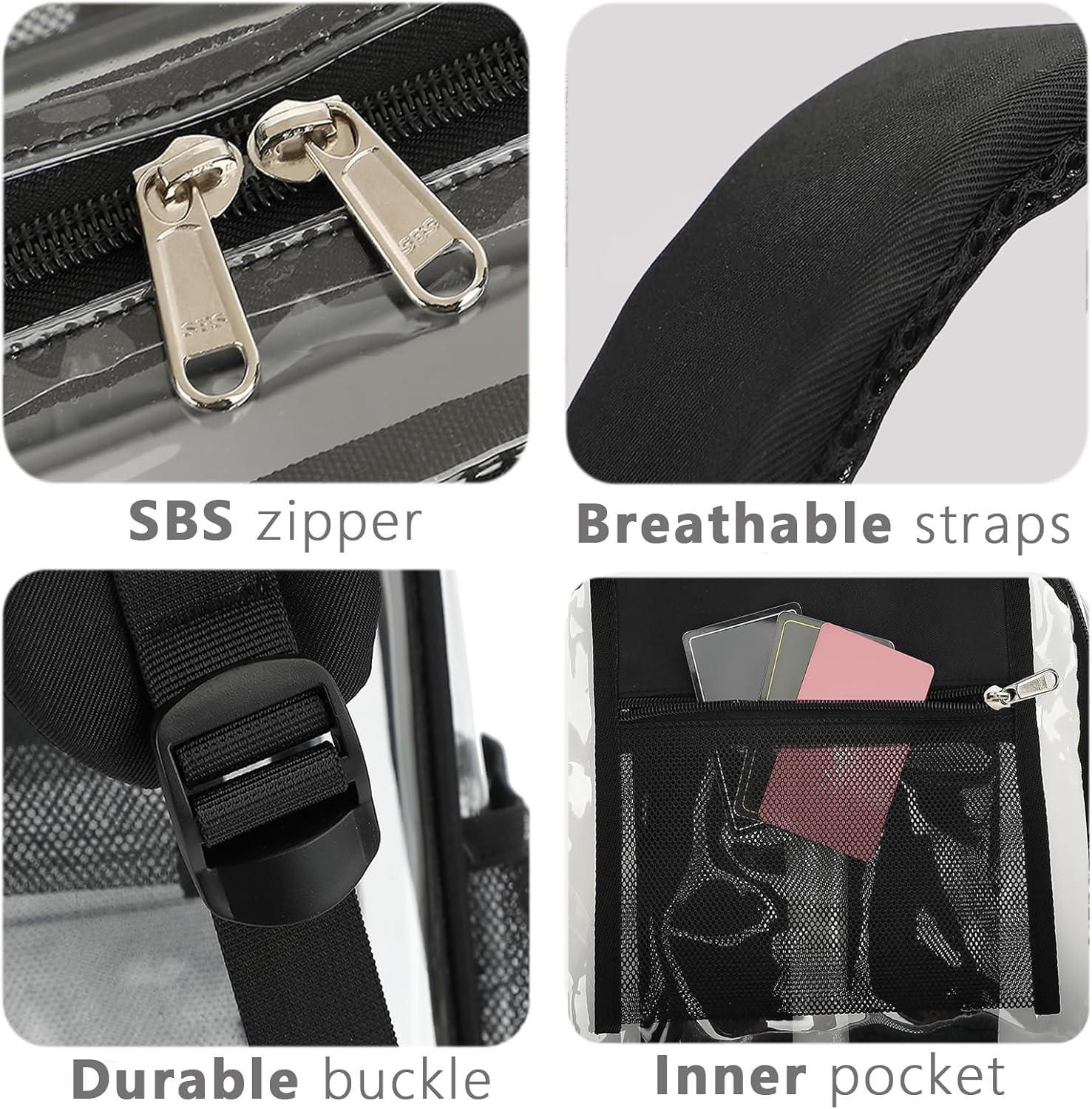 Clear Backpack for Girls Boys Women Men, Heavy Duty Transparent PVC Bookbag for School College Work See Through Backpack,Black - Image 5