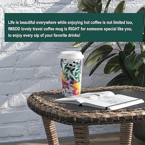 Miniatura 12 de Taza de café de viaje de cerámica, 12 onzas, portátil, taza de viaje con tapa, taza alta de doble pared, vaso para llevar para portavasos de NewDay