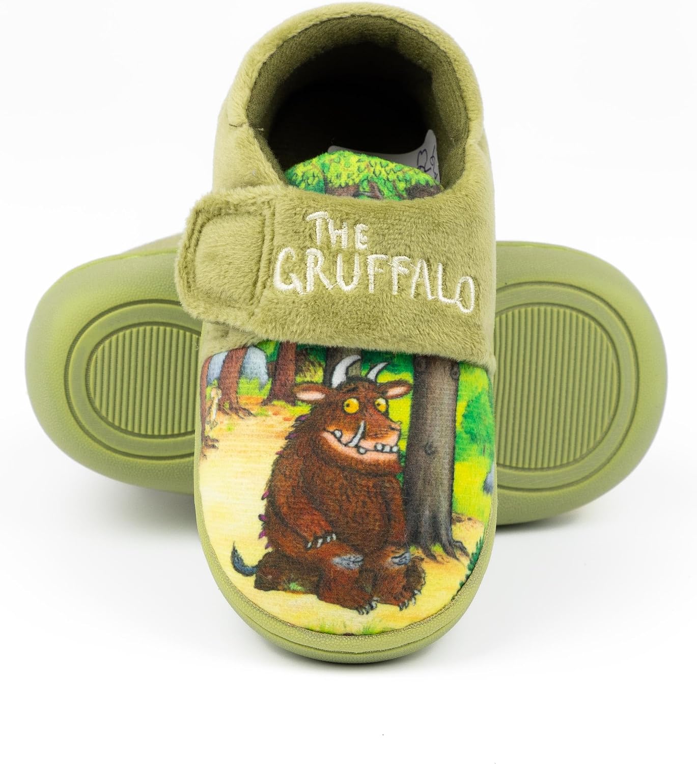 Gruffalo The Boys Slippers | Kids Green Graphic Footwear with Adjustable Strap | Storybook Loungewear | Slip On House Shoes