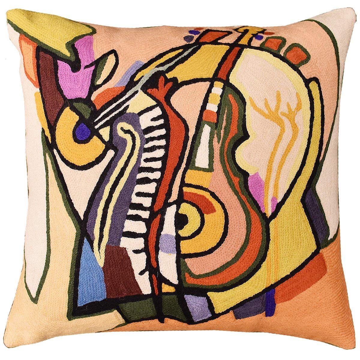 Abstract Pillows by Alfred Gockel | Modern Pillow for Couch Musical Throw Pillows | Mid Century Modern Throw Pillows | Modern Chair Cushion | Hand Embroidered Wool | Size -18x18