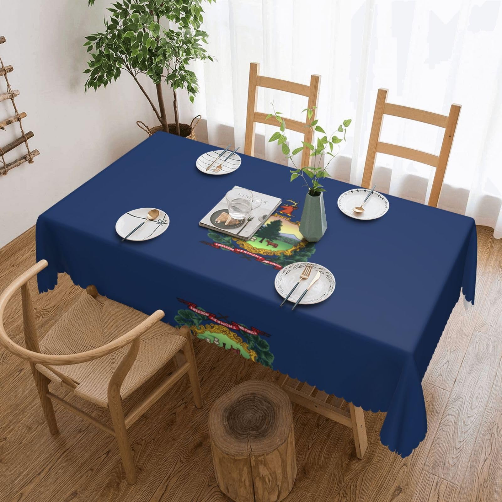 HLBSDM Vermont State Flag Print Rectangle Washable Tablecloth Decorative Table Cover for Dining Table Buffet Parties, Black