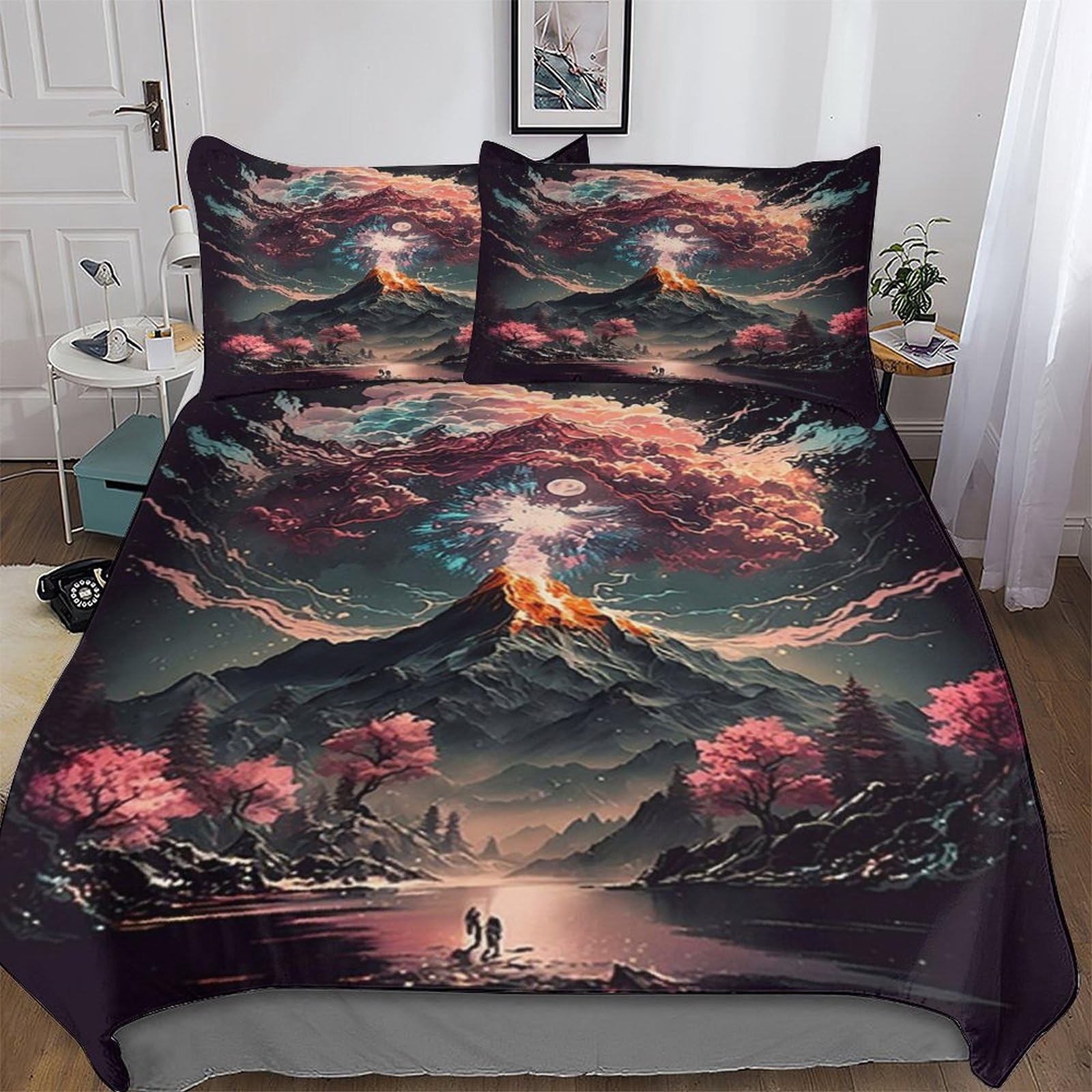 Linge de lit king cerise blossom 220x240cm en microfibre premium 3D