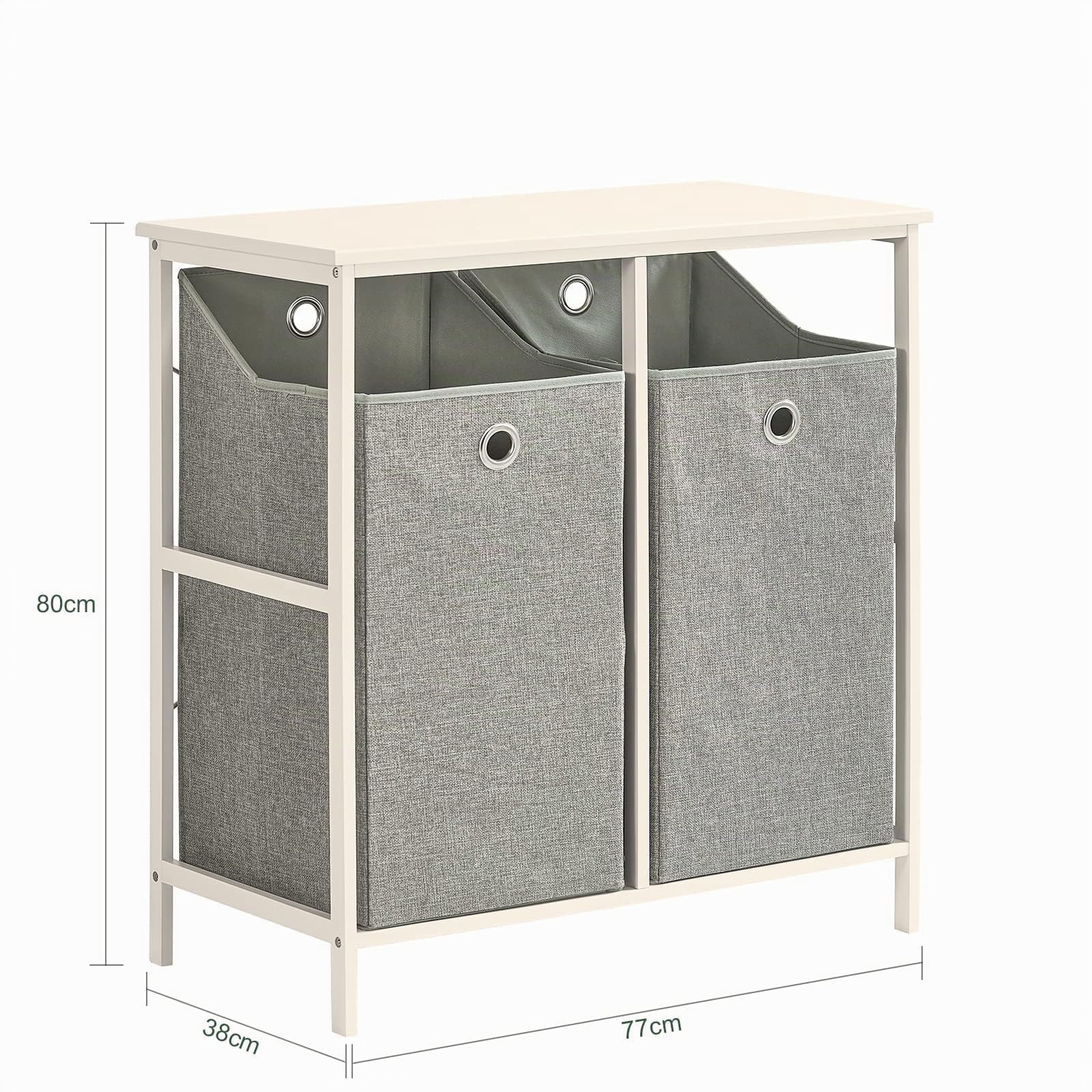 SoBuy Badezimmerschrank mit 2 Falt-Wäschekörben, Schmaler Badschrank aus MDF mit Kohlenstoff-Bambusregalen – Kompakte Größe 77x38x80 cm Modernes Design für Kleine Badezimmer BZR57-W