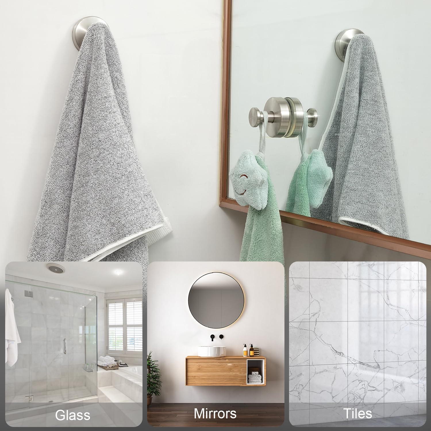 Ganchos para colgar, para ducha, baño, ducha, ventosa, para ventanas de cristal, espejo, azulejos, ganchos adhesivos para toallas para colgar bolas de baño, bata, toalla, color negro, paquete de 2