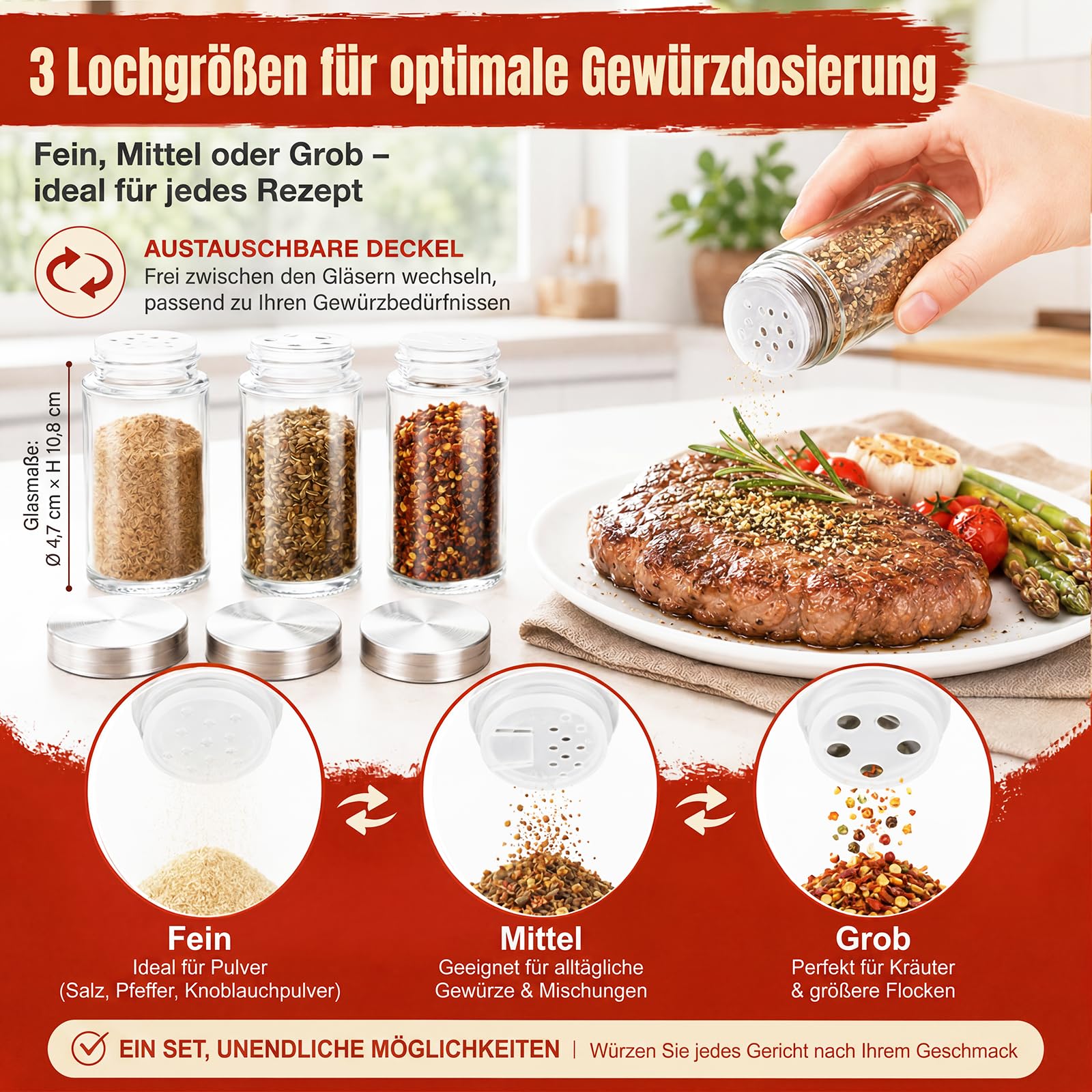 Denmay Gewürzregal mit 30 großen Gewürzdosen, Stabiler kastenförmiger Stahlrahmen in Holzoptik, Spice Rack Organizer Gewürzgläser mit Deckel, Etiketten, Gewürzregal Stehend für Küche und Kaffee-Bar