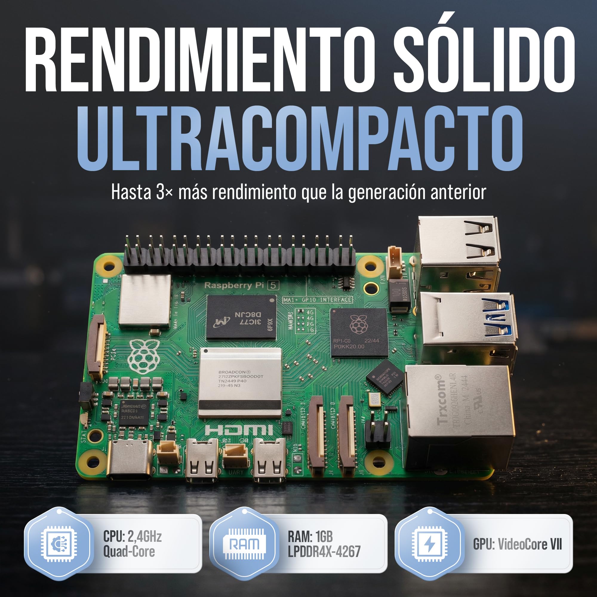 db-tronic Raspberry Pi 5 1 GB Starter Kit | Edición 64 GB | Alimentación 27 W | Carcasa con Ventilador | Micro HDMI 4K | Disipador | Ideal para Home Assistant y el Smart Home