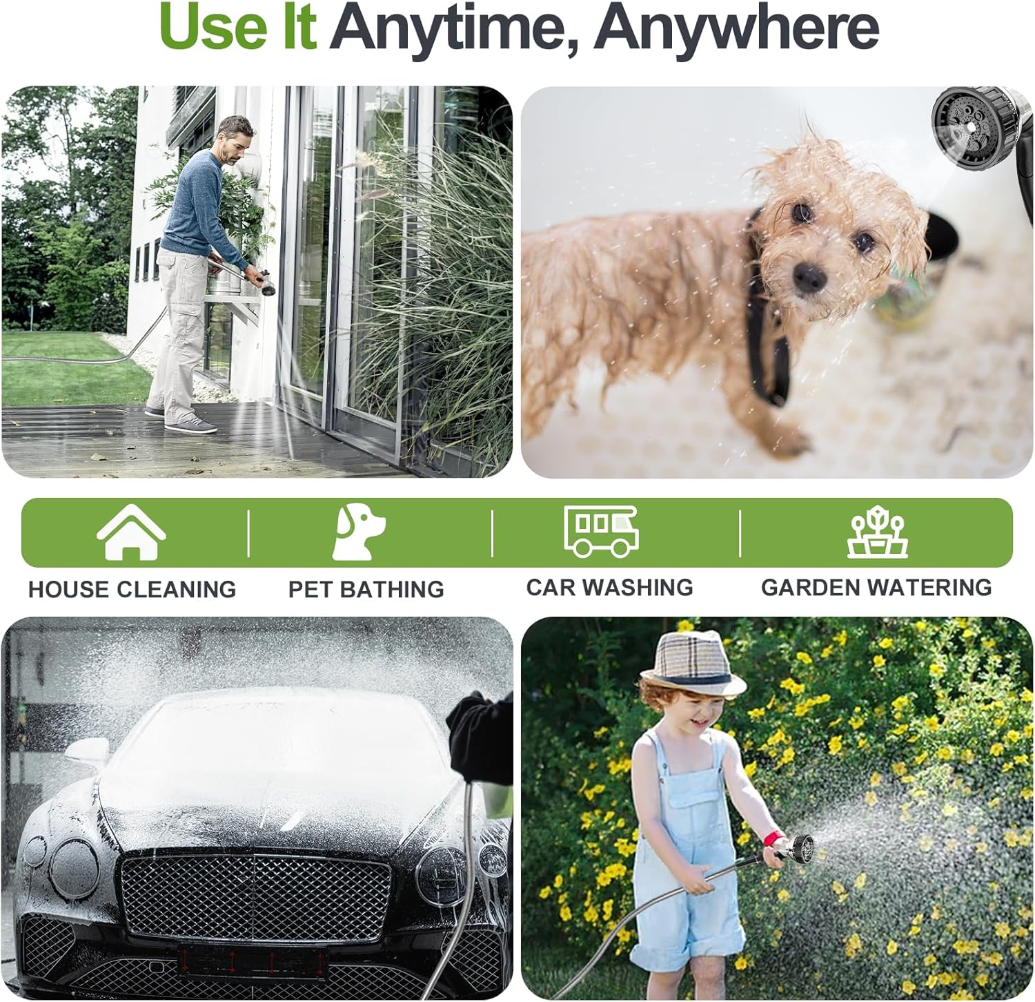 Garden Hose Metal 50 ft, Stainless Steel Water Hose with Upgrage Aluminum Nozzles, Flexible | Heavy Duty | Lightweight | No Kink | Anti-Bite Hose for Yard,RV Park, Outdoor Watering