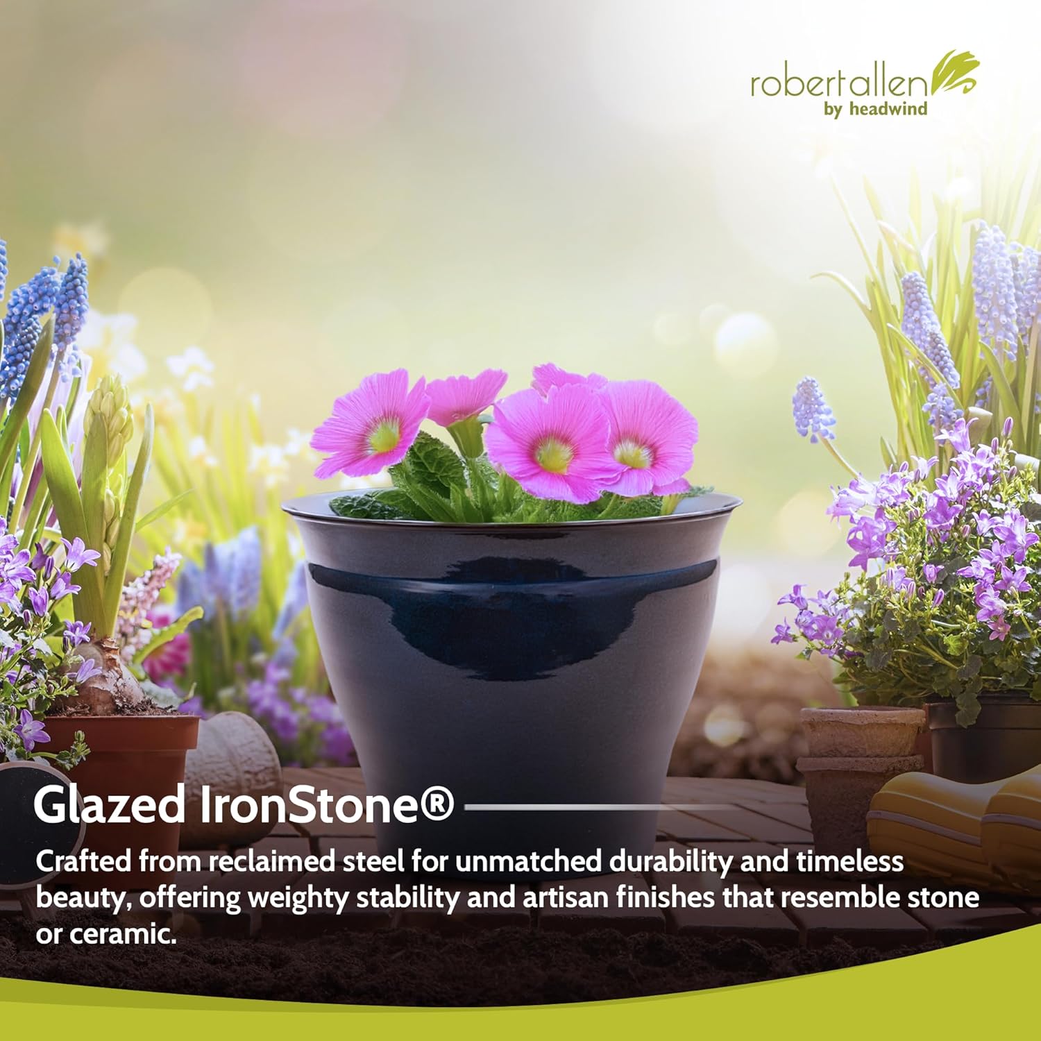 Headwind Glazed Ironstone Avery Collection Decorative Plant Pot – 8" Midnight Sapphire Glazed Decorative Pot – Lightweight & Durable Flower Pots for Indoor Plants - Outdoor Planter by Robert Allen