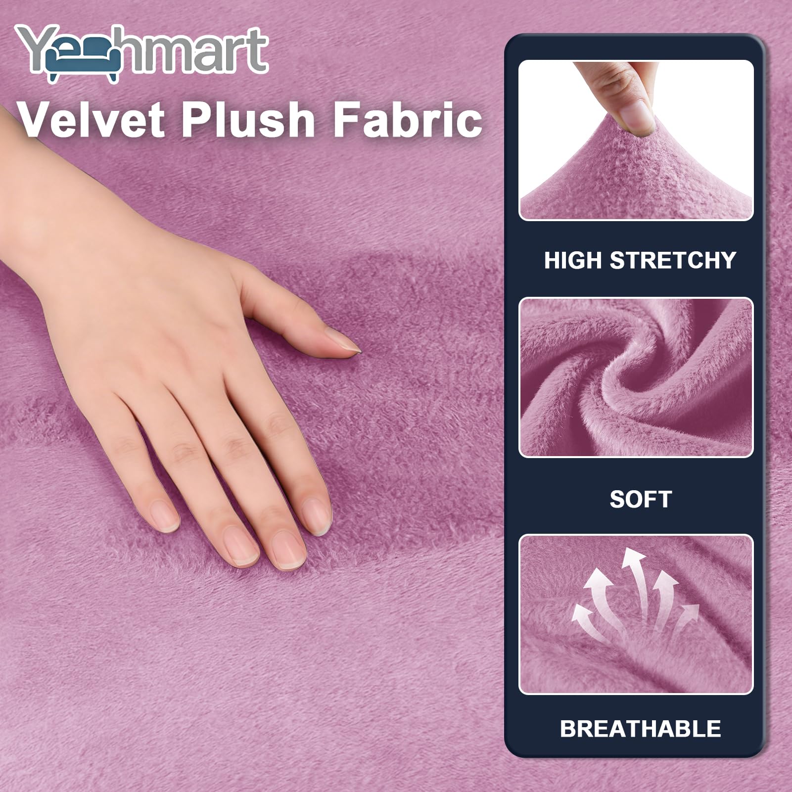 Yeahmart, copridivano spesso 1/2/3/4 posti, in puro colore, protezione per divano, in velluto, facile da montare, tessuto elasticizzato (viola, 2 posti, 145-185 cm)