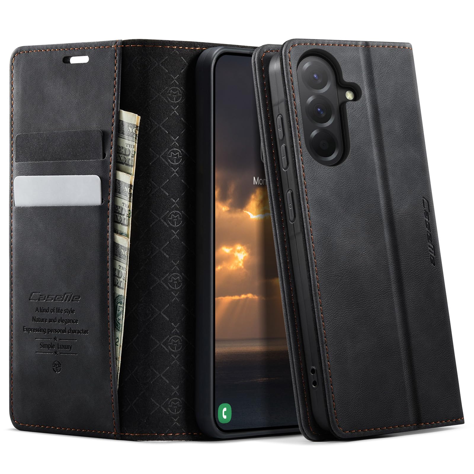 KZB Handyhülle für Samsung Galaxy A56 5G Hülle Premium Leder mit RFID Schutzhülle Klapphülle Magnet Kartenfach Standfunktion Klappbar Flip Case Tasche für Galaxy A56 5G - Schwarz