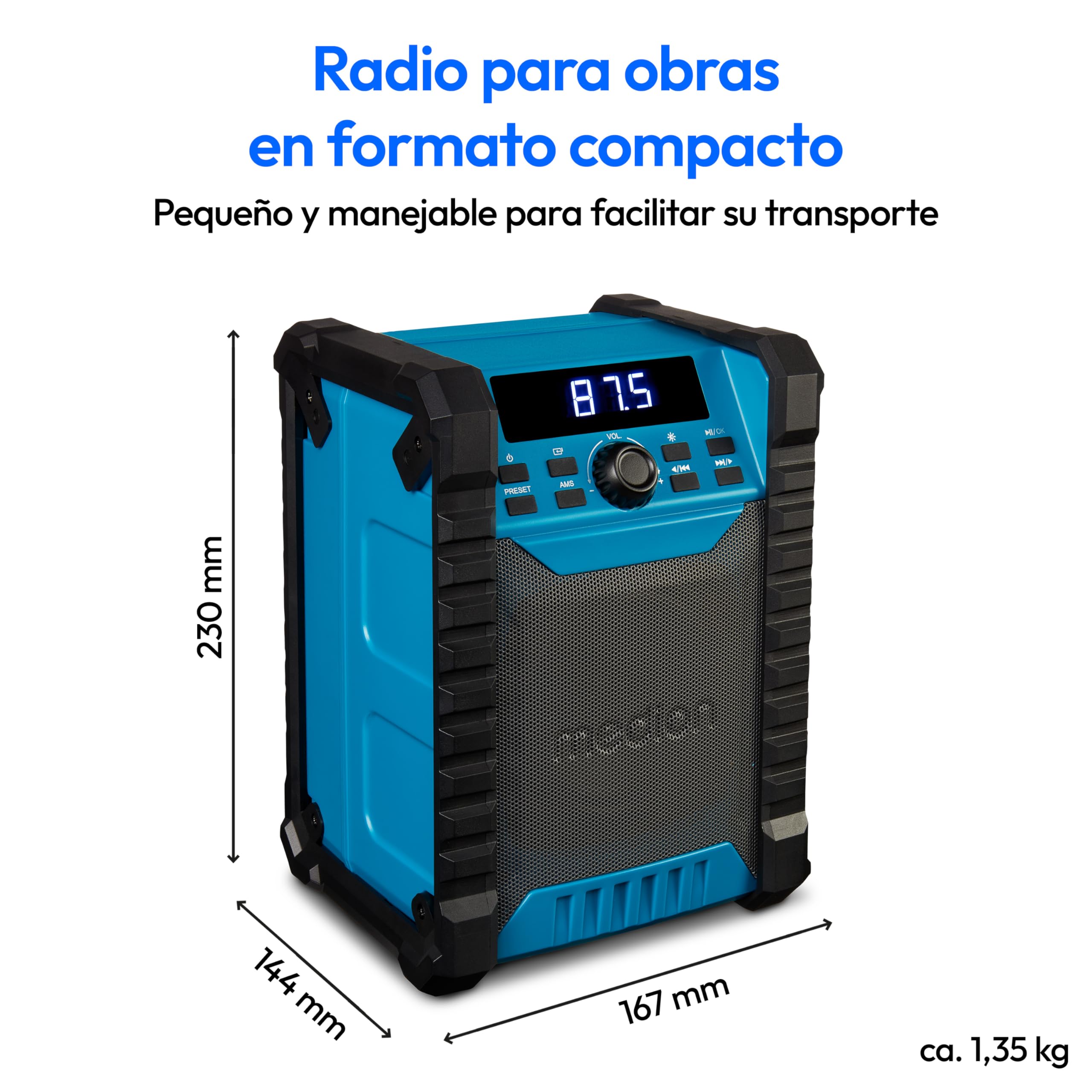 MEDION E65895 Radio de Obra con batería Recargable (Carcasa Robusta, asa de Transporte, Bluetooth, Resistente a Salpicaduras (IP54), Radio FM, AUX) Verde