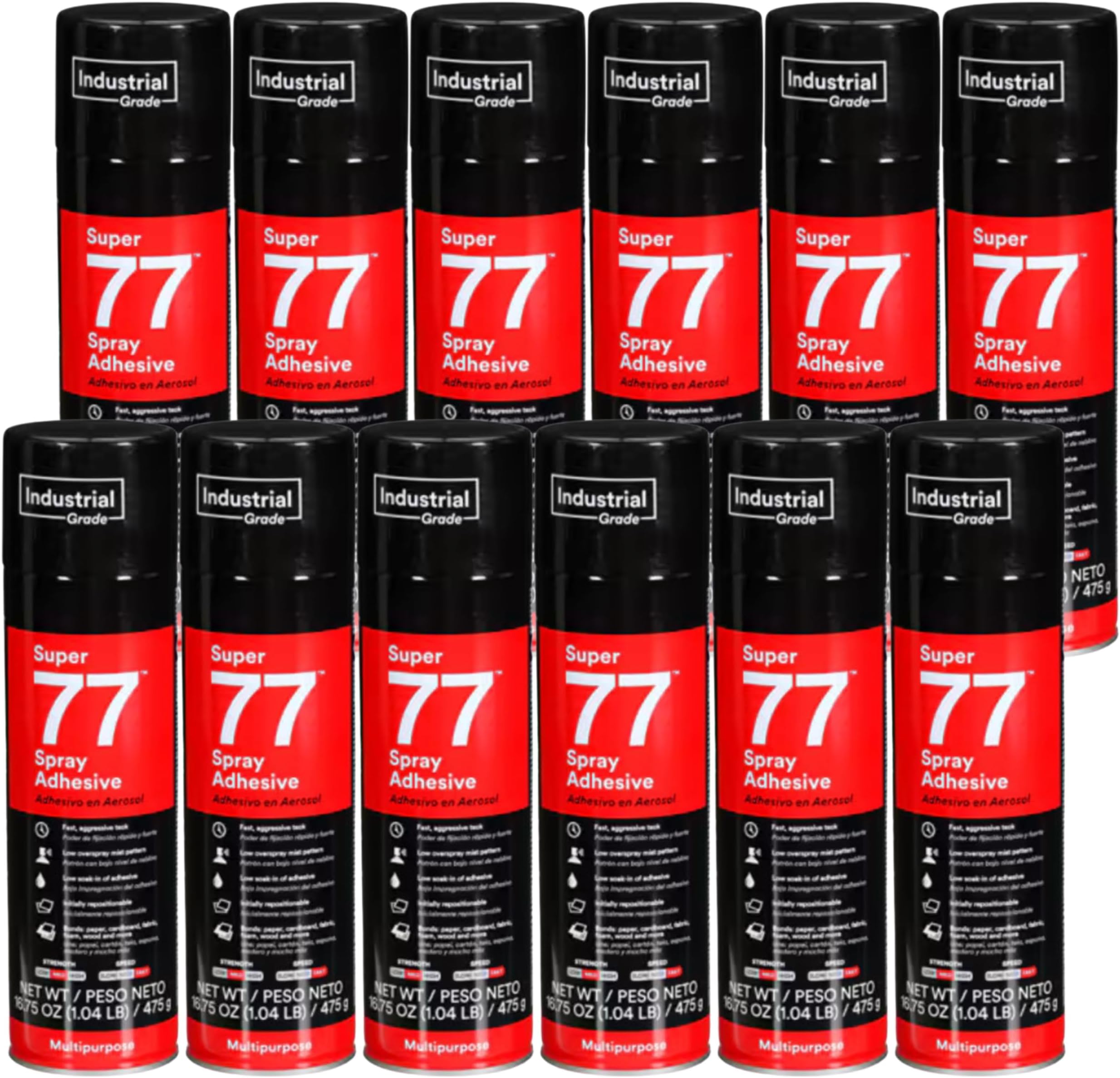 Industrial 021200-21210 Clear Super 77 Multi-Purpose Spray Adhesive, 16.75 oz., Spray Can (Pack of 12)