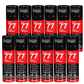 3M Industrial 021200-21210 Clear Super 77 Multi-Purpose Spray Adhesive, 16.75 oz., Spray Can Pack of 12