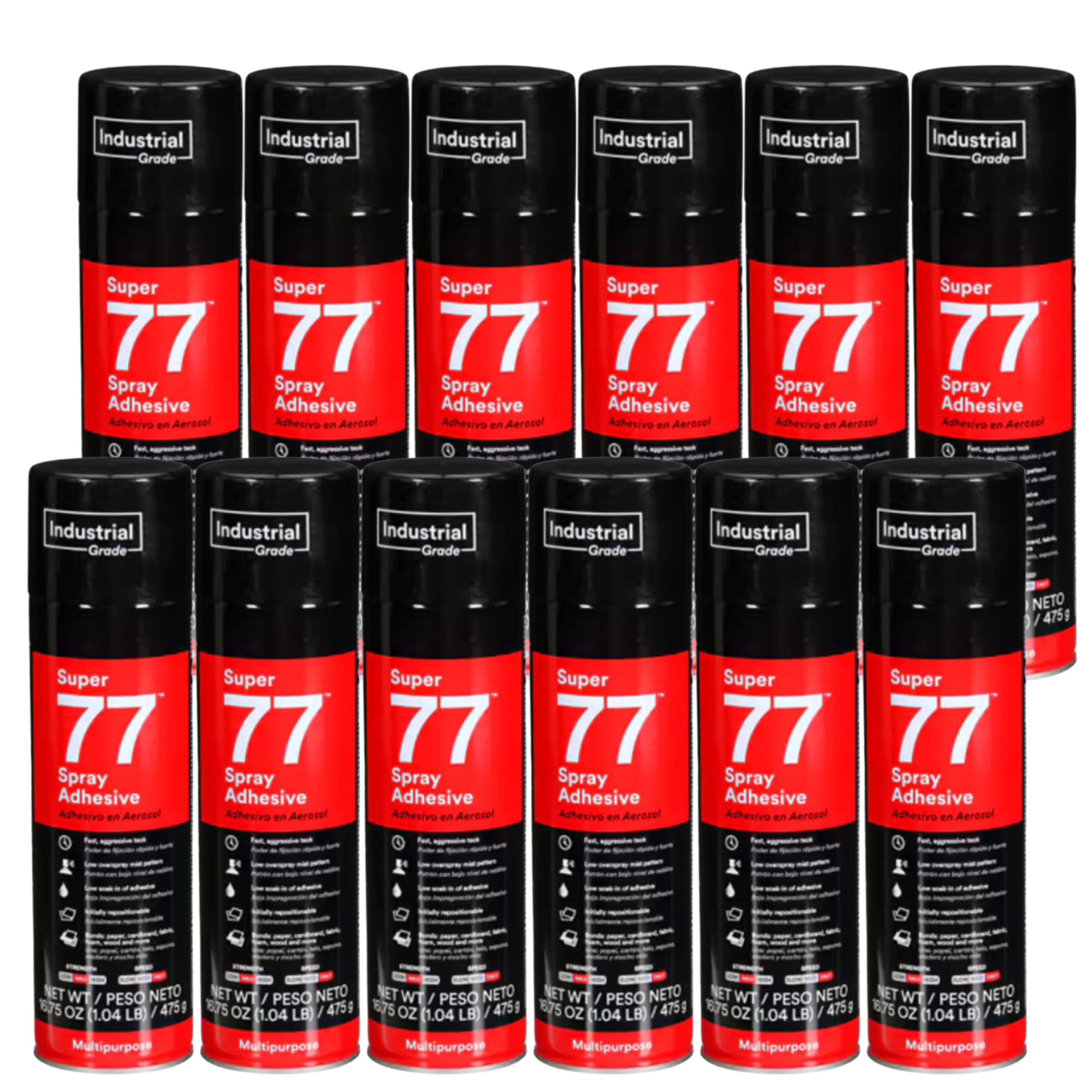 3M Industrial 021200-21210 Clear Super 77 Multi-Purpose Spray Adhesive, 16.75 oz., Spray Can (Pack of 12)