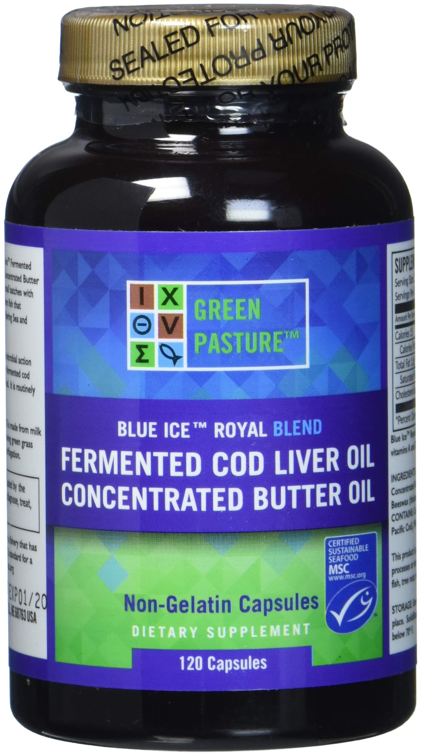 Green Pasture Blue Ice Royal Butter/Fermented Cod Liver Oil Blend 120