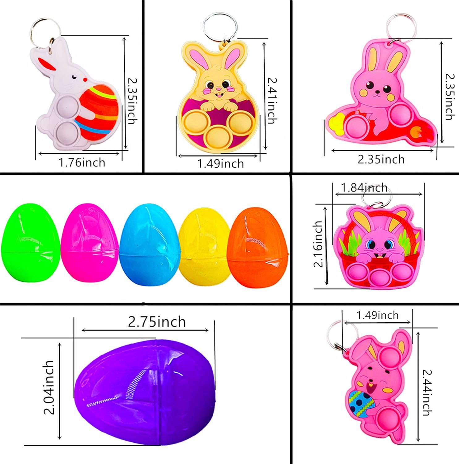 24 Pcs Bulk Easter Rabbit Fidget Keychain Toys Goodie Bag Stuffer ,Classroom Birthday Egg Party Favors,Mini Pop Holiday Carnival Prizes