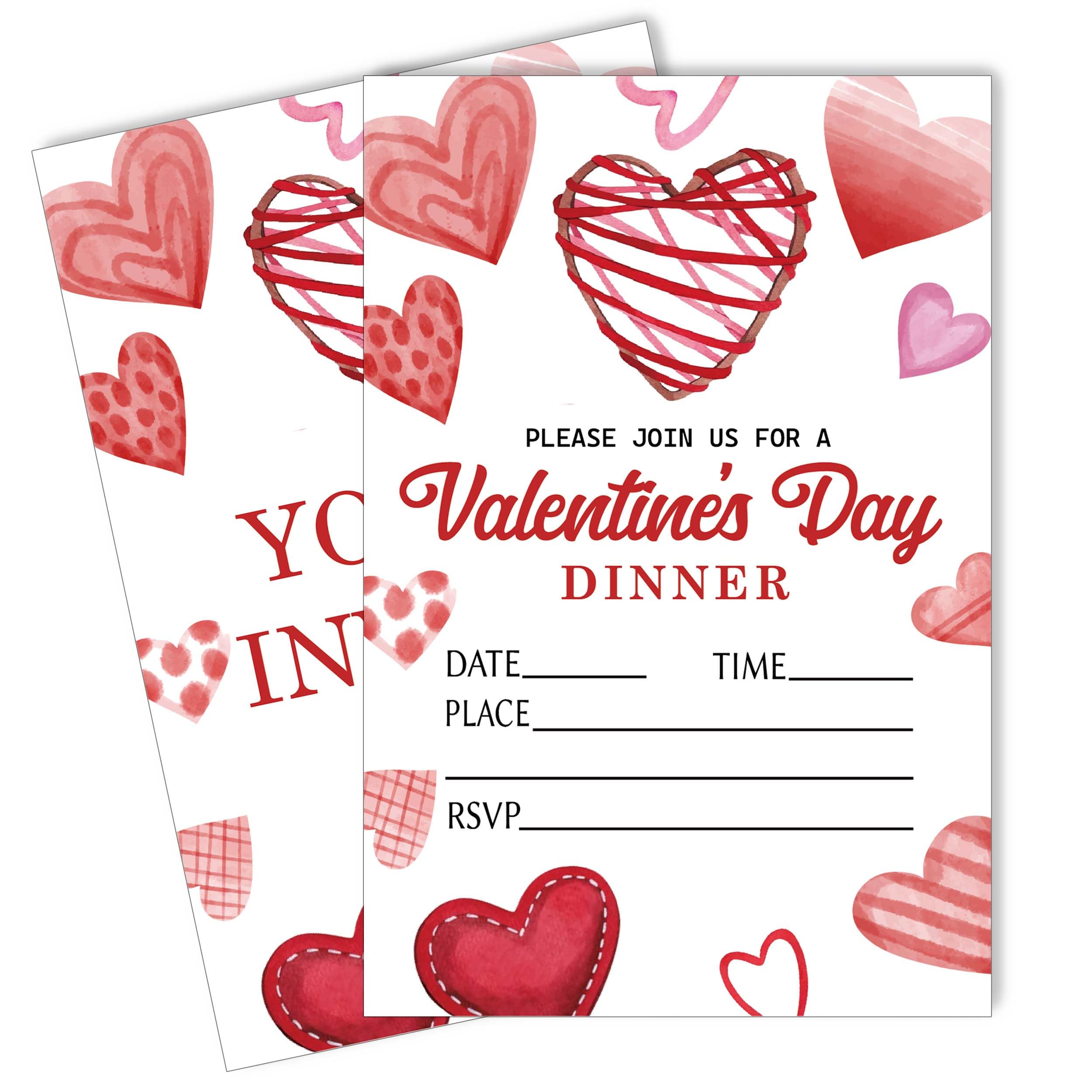 Ogleqoo Valentine's Day Dinner Invitation, 20 Fill-in Style Invitations with Envelopes, Modern Design, 4x6 inches - A03