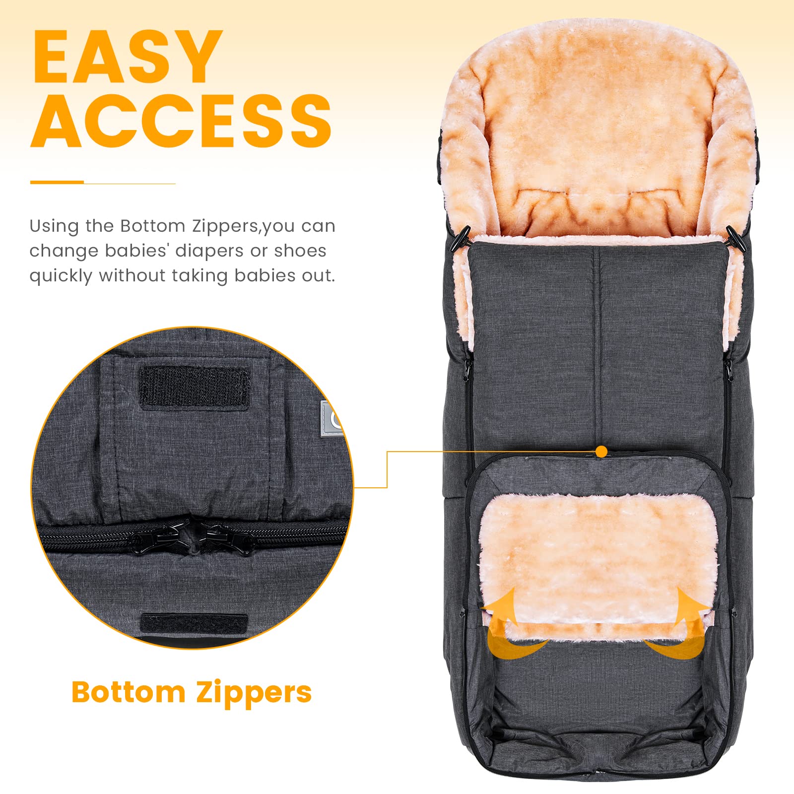 Orzbow Voetzakken Voor Wandel & Kinderwagens,Wintervoetenzak Voor Kinderwagen Buggy Met Warme Faux Schapenvacht Voering, Afneembaar En Machine Wasbaar, Ritsen Voor Gemakkelijke Toegang (Zwart Orzbow Voetzakken Voor Wandel & Kinderwagens,Wintervoetenzak Voor Kinderwagen Buggy Met Warme Faux Schapenvacht Voering, Afneembaar En Machine Wasbaar, Ritsen Voor Gemakkelijke Toegang (Zwart